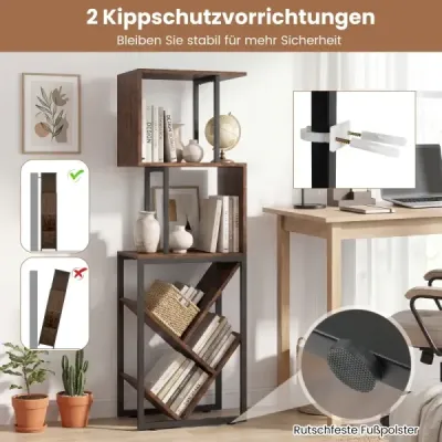 Knihovna Stojanová knihovna se 3 otevřenými policemi  rohová knihovna 39,5 x 25 x 122 cm Rustikální hnědá barva