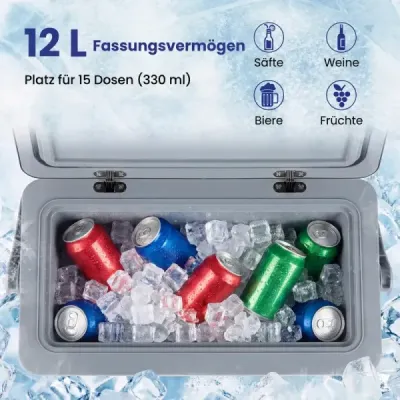 Přenosná chladicí box s pevnou skořápkou 12 l izolovaný chladicí box s pohodlným držadlem, nepropustný mrazák, tmavě šedý