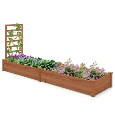 Vysoký záhon s mřížkou na popínavé rostliny Květináč s mřížkou Květináč ze smrkového dřeva 235 x 63 x 102 cm Hnědý