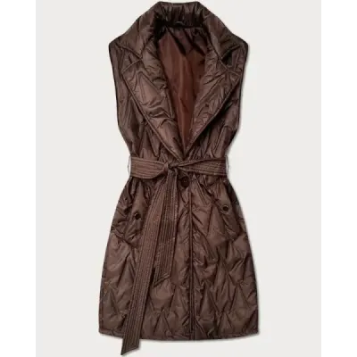 Dámská prošívaná vesta s páskem MODA8603 čekoládová