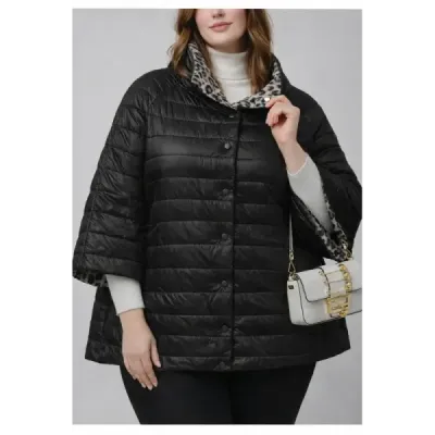 Oboustranná dámská bunda ve velké velikosti s 3/4 rukávy Minority černá/leopardí vzor MODA6308BIG