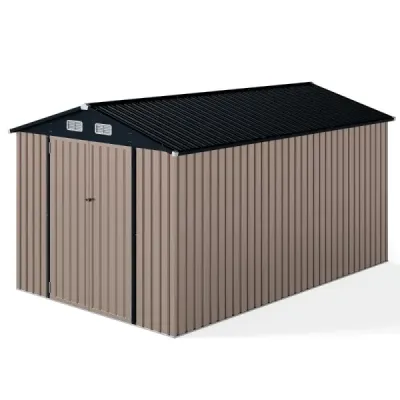 Kovová kůlna na nářadí 350 x 223 x 197 cm kůlna na nářadí se šikmou střechou uzamykatelné dveře a klíče