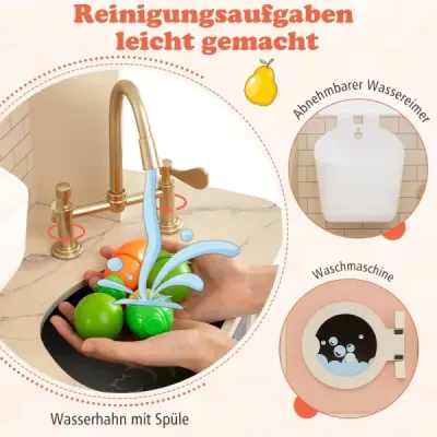 Dětská hrací kuchyňka s vařičem a světlem a zvukem Dřevěná kuchyňka pro děti od 3 let Růžová barva