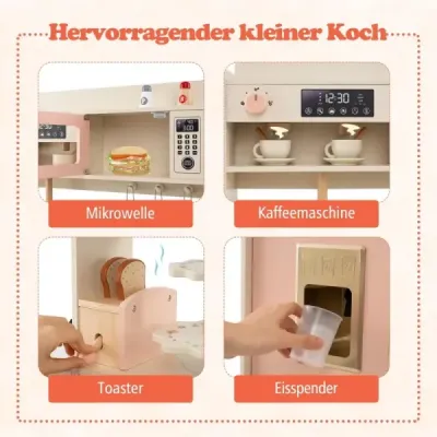 Dětská hrací kuchyňka s vařičem a světlem a zvukem Dřevěná kuchyňka pro děti od 3 let Růžová barva