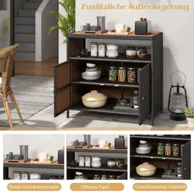 Zahradní skříň Ratanová skříň na terasu s pracovní deskou z akáciového dřeva Terasa 90 x 53 x 86 cm Hnědá