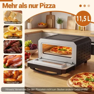 Elektrická pizza pec pro vnitřní použití Stolní pizza pec pro 30 cm pizzy s 6 přednastavenými programy Černá