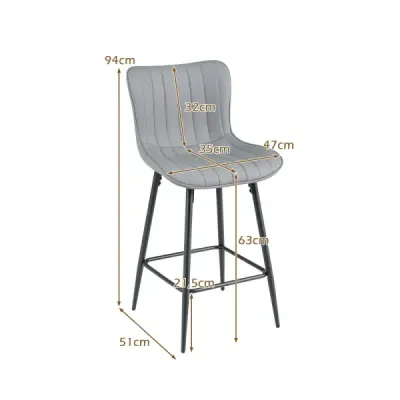 Barové židle, sada 2 ks, vysoké kuchyňské židle s ergonomickým opěradlem, čalouněné sedáky, šedé