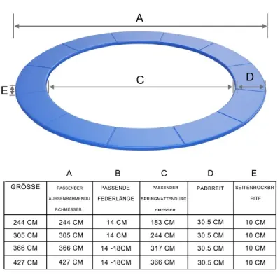 Matrace na trampolínu 427 cm x 427 cm x 10 cm Trampolína Cvičení Fitness Gymnastika Trampolína Polstrování Modrá