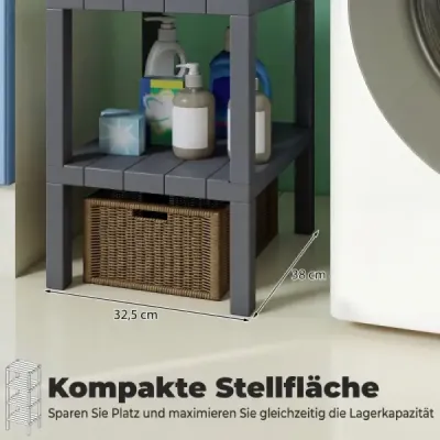 Samostatná stojací police z plastu 4stupňová koupelnová police Úzká kuchyňská police Šedá