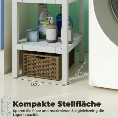 Samostatně stojící regál z plastu 4stupňový koupelnový regál Úzký kuchyňský regál Bílý