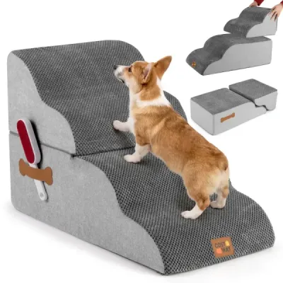 Schody pro psy, 4 schody, výška 50 cm, schody pro domácí mazlíčky, schody pro malé psy, šedé