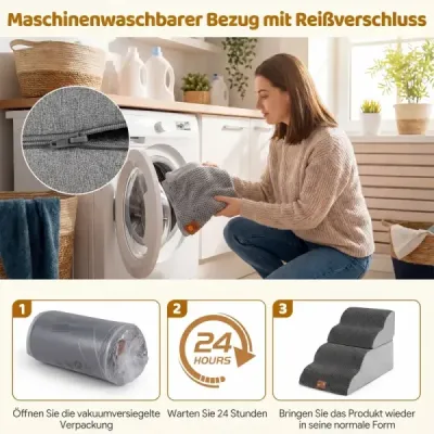 Schody pro psy, 4 schody, výška 50 cm, schody pro domácí mazlíčky, schody pro malé psy, šedé