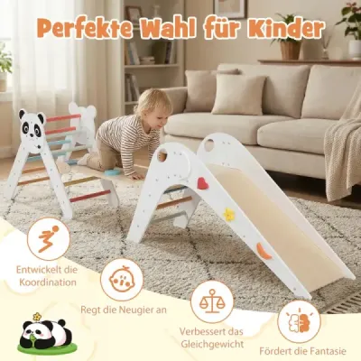 Sada lezeckých trojúhelníků Skládací lezecká sada Montessori ze dřeva s motivem pandy Bílá