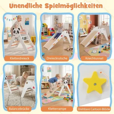 Sada lezeckých trojúhelníků Skládací lezecká sada Montessori ze dřeva s motivem pandy Bílá