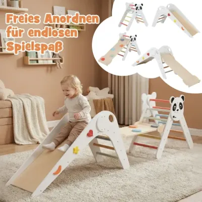 Sada lezeckých trojúhelníků Skládací lezecká sada Montessori ze dřeva s motivem pandy Bílá