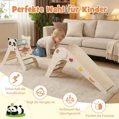 Sada lezeckých trojúhelníků Skládací lezecká sada Montessori ze dřeva s motivem pandy Béžová