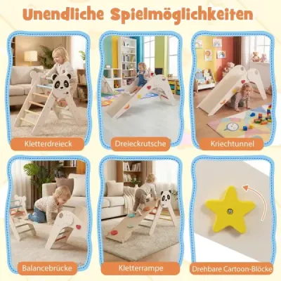 Sada lezeckých trojúhelníků Skládací lezecká sada Montessori ze dřeva s motivem pandy Béžová