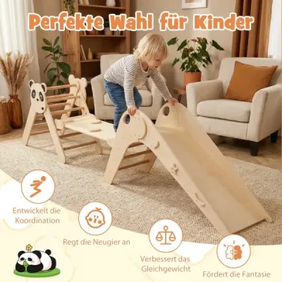 Sada lezeckých trojúhelníků Skládací lezecká sada Montessori ze dřeva s motivem pandy Přírodní
