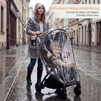 Skládací kočárky s pláštěnkou proti dešti, nastavitelným opěradlem a stříškou Cestovní kočárek Černý