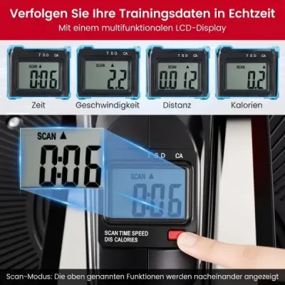 Eliptický trenažér s nastavitelným magnetickým odporem a tichým chodem, LCD displej, černý