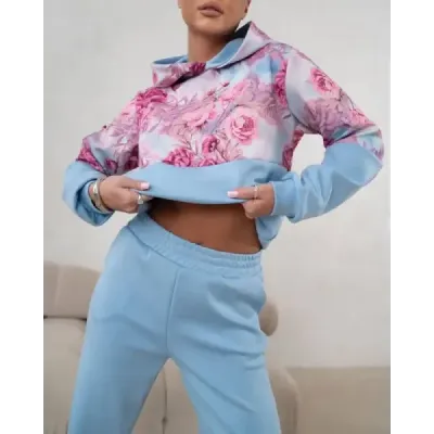 Sportovní set s květinovým motivem, modrý MODA821148