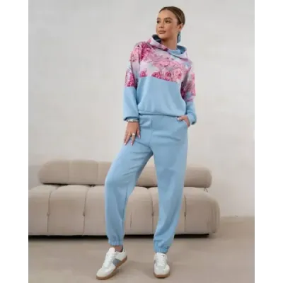 Sportovní set s květinovým motivem, modrý MODA821148