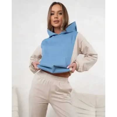 Dvoubarevná dámská tepláková souprava v modré a béžové barvě MODA554