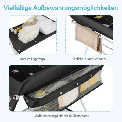 Přenosný přebalovací pult skládací přebalovací stanice s 3stupňovým nastavením výšky 81 x 66,5 x 95-101 cm černá