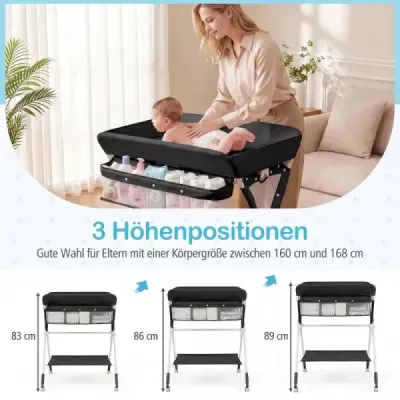Přenosný přebalovací pult skládací přebalovací stanice s 3stupňovým nastavením výšky 81 x 66,5 x 95-101 cm černá