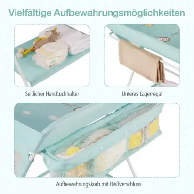 Přenosný přebalovací pult skládací přebalovací stanice s 3stupňovým nastavením výšky a aretovatelnými kolečky Zelená