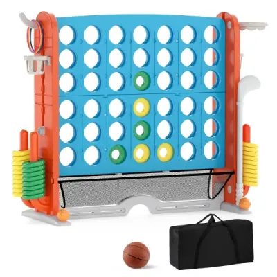 4 v 1: Čtyři v řadě s házením kroužků, basketbalovým košem, golfem a taškou na přenášení – Jumbo 4 v řadě, modrá