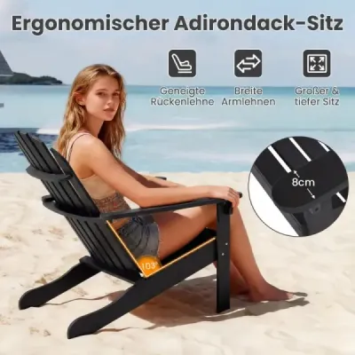 Adirondack židle Zahradní židle z akáciového dřeva se skloněným sedákem a vysokým opěradlem Černá