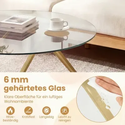 Kulatý konferenční stolek s tvrzeným sklem a kovovým rámem Moderní skleněný stolek Odkládací stolek Golden