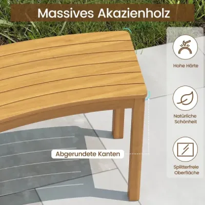 Sada 4 kusů dřevěných zahradních laviček bez opěradla, lavička, zakřivená dřevěná lavička, parková lavička, přírodní