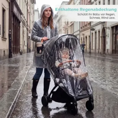 Skládací kočárek s pláštěnkou, nastavitelným opěradlem a opěrkou nohou – cestovní kočárek, šedý