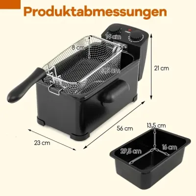 Fritéza 2000 W s objemem oleje 3 l, fritéza s nastavitelným termostatem 150–190 °C, černá