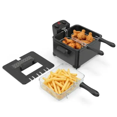 Fritéza 1700 W, elektrická fritéza 5 l, fritovací hrnec s 1 velkým a 2 malými košíky, černá