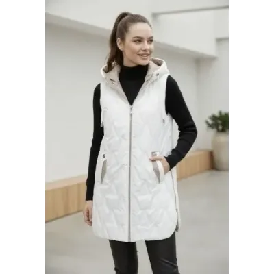 Lehká dámská vesta se zlatým zipem MODA8586 ecru
