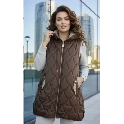 Lehká dámská vesta se zlatým zipem MODA8586 čekoládová