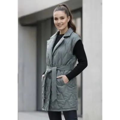 Dámská prošívaná vesta s páskem MODA8603 khaki