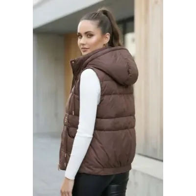 Krásná dámská vesta s kapucí MODA8600 čekoládová
