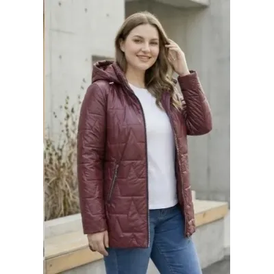 Tenká dámská jarní bunda s kapucí MODA8576BIG bordová