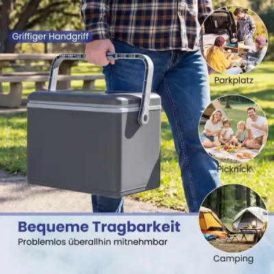 Přenosná chladicí box s pevnou skořápkou 12 l izolovaný chladicí box s pohodlným držadlem, nepropustný mrazák, tmavě šedý