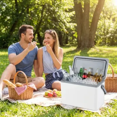 Přenosná chladicí box s tvrdým pláštěm 12 l izolovaný chladicí box s pohodlným držadlem, nepropustný mrazák, bílý