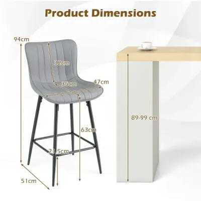 Barové židle, sada 2 ks, vysoké kuchyňské židle s ergonomickým opěradlem, čalouněné sedáky, šedé