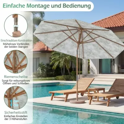Slunečník o průměru 270 cm s nastavitelným sklonem 30° a odvětrávanou špičkou, zelený