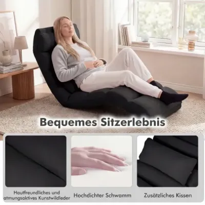 Skládací polohovací křeslo s nastavitelnou opěrkou a funkcí spaní, křeslo na podlaze, lehátko na podlaze, černé