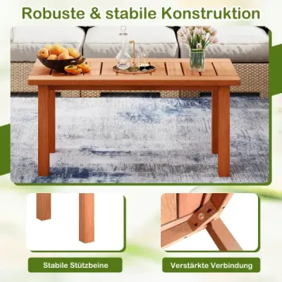 Obývací stolek, obdélníkový konferenční stolek ze dřeva s deskou z lamel, Indoor Natur, 90 x 45 x 43,5 cm