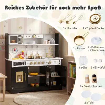 Dětská kuchyňka se světlem a zvukem Dřevěná kuchyňka s vařičem a dřezem Dětská kuchyňka včetně 14 kusů příslušenství Černá