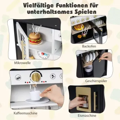 Dětská kuchyňka se světlem a zvukem Dřevěná kuchyňka s vařičem a dřezem Dětská kuchyňka včetně 14 kusů příslušenství Černá